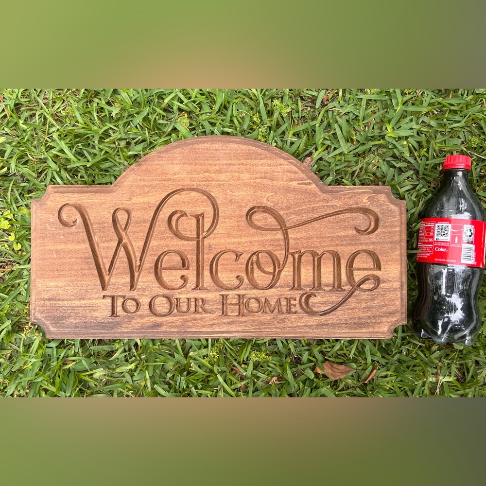 Handmade wooden welcome sign